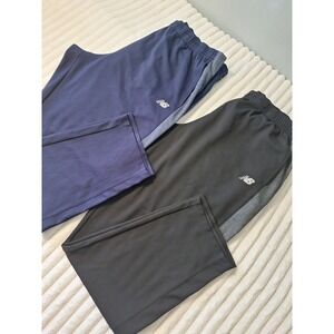 2 Pc Lot New Balance Performance Track Pants Mens 2XL BLACK NAVY Logo Athleisure